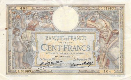 France FRANCE  LUC-OLIVIER MERSON - 100 FRANCS 10/09/1931 - PTTB