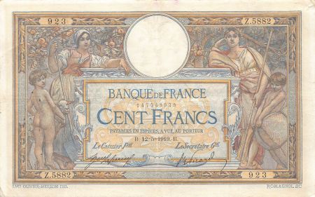 France FRANCE  LUC-OLIVIER MERSON - 100 FRANCS 12/05/1919 - TTB