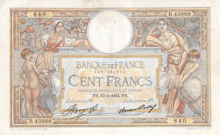France FRANCE  LUC-OLIVIER MERSON - 100 FRANCS 15/03/1934 - TTB