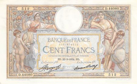 France FRANCE  LUC-OLIVIER MERSON - 100 FRANCS 22/03/1934 - SUP