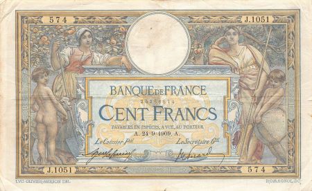 France FRANCE  LUC-OLIVIER MERSON - 100 FRANCS 24/09/1909 - TB+