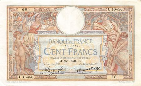 France FRANCE  LUC-OLIVIER MERSON - 100 FRANCS 26/07/1934 - TTB+