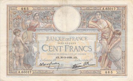 France FRANCE  LUC-OLIVIER MERSON - 100 FRANCS 30/03/1939 - PTTB
