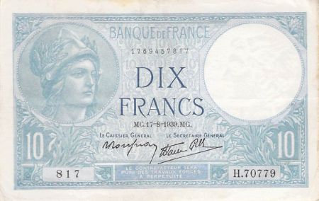 France FRANCE, MINERVE - 10 FRANCS 17/08/1939