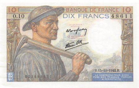 France FRANCE  MINEUR - 10 FRANCS 15/10/1942 - SÉRIE O.10 - SUP+
