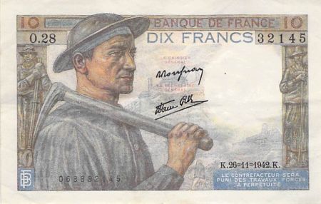 France FRANCE, MINEUR - 10 FRANCS 26/11/1942