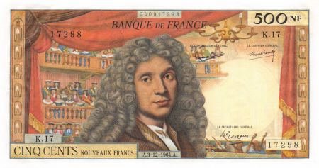 France FRANCE  MOLIERE  500 NF Nouveaux Francs 03.12.1964