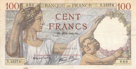 France FRANCE  SULLY - 100 FRANCS 26/09/1940 - SÉRIE Y.15574 - TTB