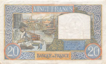 France FRANCE  TRAVAIL ET SCIENCE - 20 FRANCS 17/07/1941 - TTB