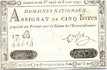 France France 5 Livres Timbre sec Louis XVI (06-05-1791)
