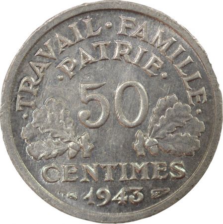 France FRANCISQUE - 50 CENTIMES - 1943 PARIS, légère