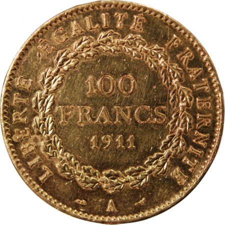 France GENIE - 100 FRANCS OR 1911 A PARIS \ Liberté Egalité Fraternité\ 