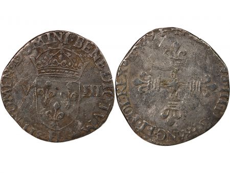 France HENRI III -  ECU, CROIX DE FACE 1579 H LA ROCHELLE