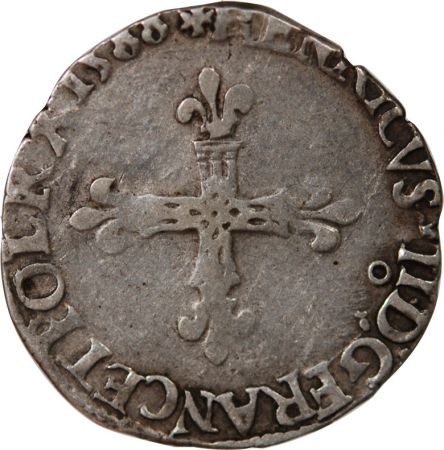 France HENRI III -  ECU, CROIX DE FACE 1588 9 RENNES