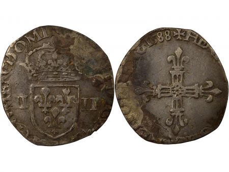 France Henri III - 1/4 Ecu Argent 1588 B Rouen