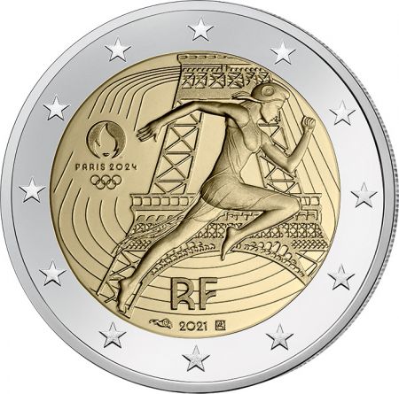 France Jeux Olympiques PARIS 2024 - LOT 5 X 2 Euros Commémo. BU - FRANCE 2021 - Blister