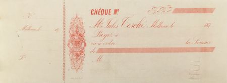 France Jules Tesché - Planche de 3 chèques vierges - Mulhouse - SUP