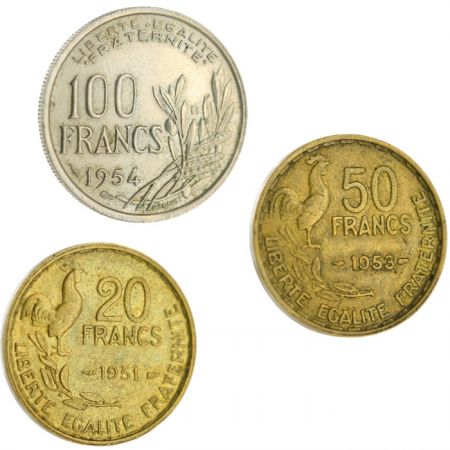 France LOT 3 PLUS GRANDES FACIALES EN FRANC DE LA IV République (20  50  100 frs)