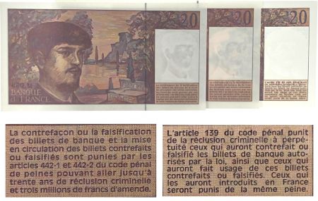 France Lot 3 x 20 Francs Debussy - 1980 à 1997 - Neuf