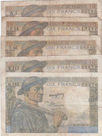 France Lot 5 x10 Francs Mineur - dates différentes 1941 à 1947