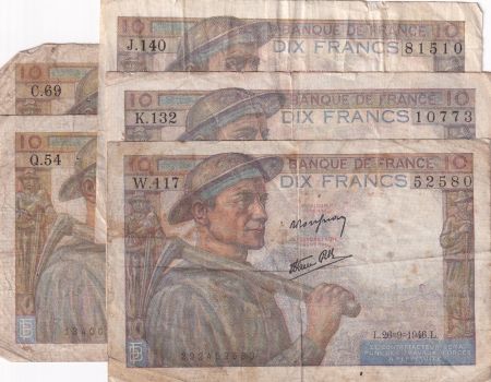 France Lot 5 x10 Francs Mineur - dates différentes 1943 à 1947