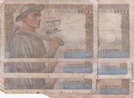 France Lot 6 x10 Francs Mineur - dates différentes 1942 à 1944