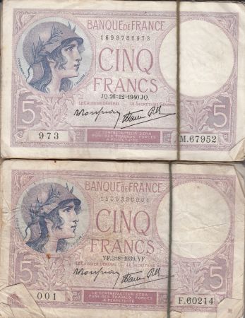 France LOT 800 x 5 Francs Violet - 1939-1940