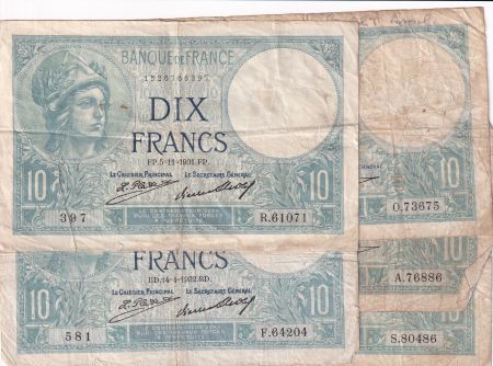 France Lot de 5  x 10 Francs - Minerve - de 1931 à 1940 - B à TB