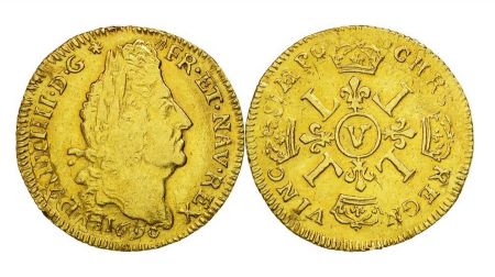 France Louis d\'or, Louis XIV (1643-1715) aux 4 L - Troyes 1696