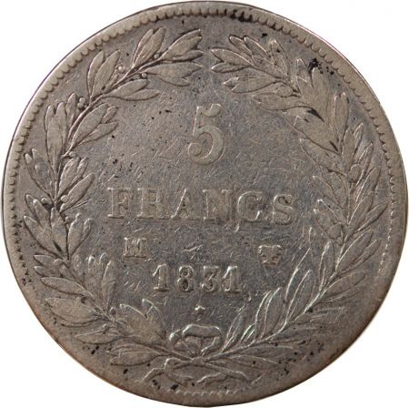 France LOUIS PHILIPPE - 5 FRANCS, TR. EN CREUX, AVEC LE I - 1831 MA MARSEILLE (petit palmier)