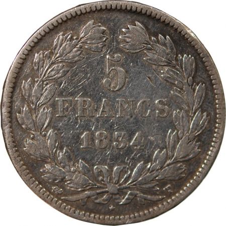 France LOUIS PHILIPPE - 5 FRANCS ARGENT - Type DOMARD, TRANCHE EN RELIEF, 2e RETOUCHE, 1834 T NANTES
