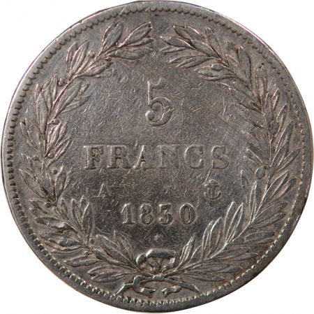 France LOUIS-PHILIPPE - 5 FRANCS ARGENT, TRANCHE EN RELIEF, SANS I - 1830, A PARIS