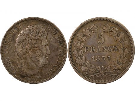 France LOUIS PHILIPPE - 5 FRANCS ARGENT 1837 MA MARSEILLE