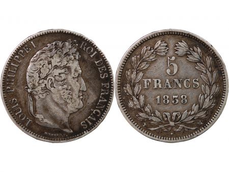 France LOUIS PHILIPPE - 5 FRANCS ARGENT 1838 MA MARSEILLE
