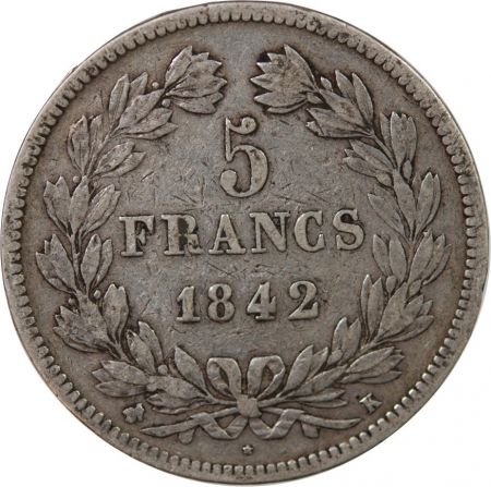 France LOUIS PHILIPPE - 5 FRANCS ARGENT 1842 K BORDEAUX