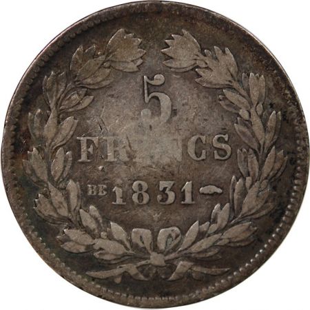 France LOUIS PHILIPPE- 5 FRANCS 1831 BB STRASBOURG \ Domard, Tranche en creux\ 