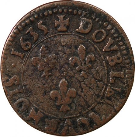 France LOUIS XIII, NAVARRE - DOUBLE TOURNOIS 1635 SAINT PALAIS