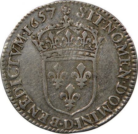 France LOUIS XIV - 1/12 ECU A LA MÈCHE LONGUE 1657 D LYON