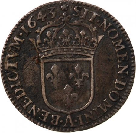 France LOUIS XIV - 1/12 ECU ARGENT A LA MECHE COURTE 1643 A PARIS MATIGNON
