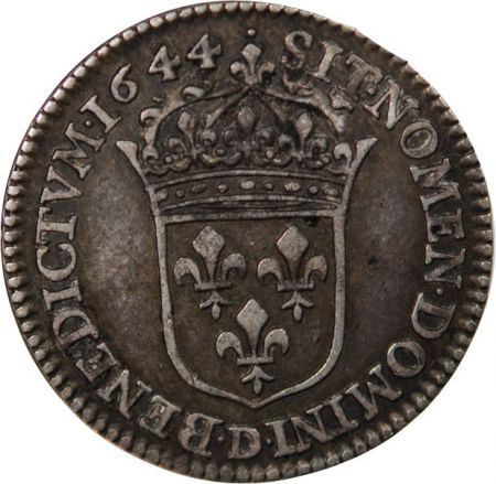 France LOUIS XIV - 1/12 ECU ARGENT MECHE COURTE 1644 D LYON