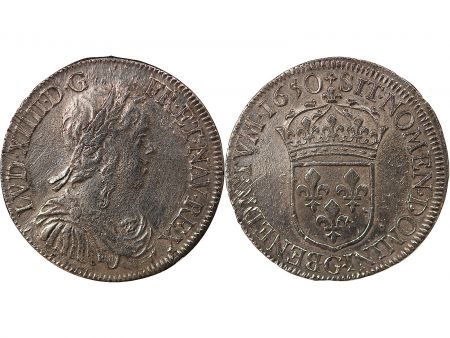 France LOUIS XIV - 1/2 ECU A LA MECHE LONGUE - 1650, G POITIERS