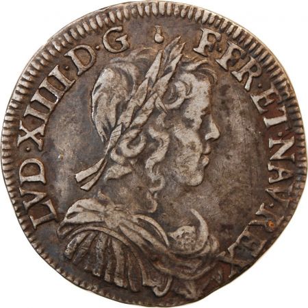 France LOUIS XIV - 1/2 ECU ARGENT A LA MECHE LONGUE 1654 I LIMOGES R4