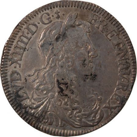 France LOUIS XIV - 1/2 ECU ARGENT A LA MECHE LONGUE 1659 T NANTES - R4