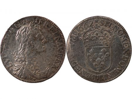 France LOUIS XIV - 1/2 ECU AU BUSTE JUVENILE 1662 T NANTES