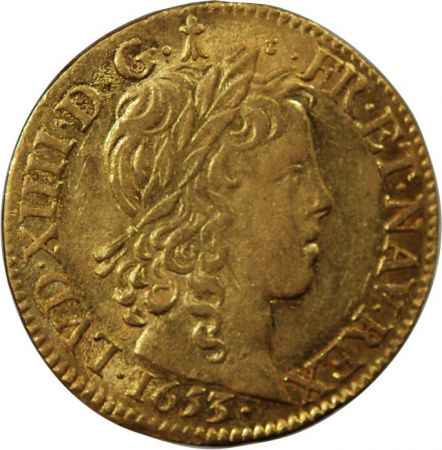 France LOUIS XIV - LOUIS D\'OR A LA MÈCHE LONGUE 1653 X AMIENS