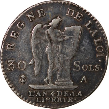 France LOUIS XVI, CONSTITUTION - 30 SOLS 1792 A PARIS