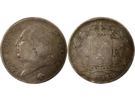France Louis XVIII - 2 Francs Argent 1822 H La Rochelle