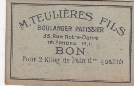 France M. Teulières - Boulangerie Paris Bon pour 2 kilog de pain 1ère qualité. - TTB
