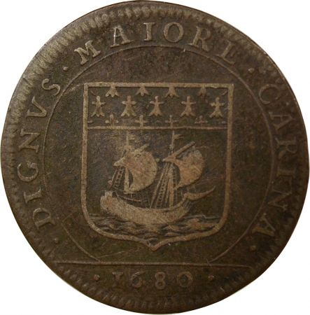 France MAIRE DE NANTES - JACQUES FREMON, SIEUR DU BOUFFAY ET DES CROIX - JETON CUIVRE 1680