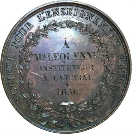 France Médaille 1815 (1836) France - Médaille Société Enseignement Mutuel - Joseph-François Domard